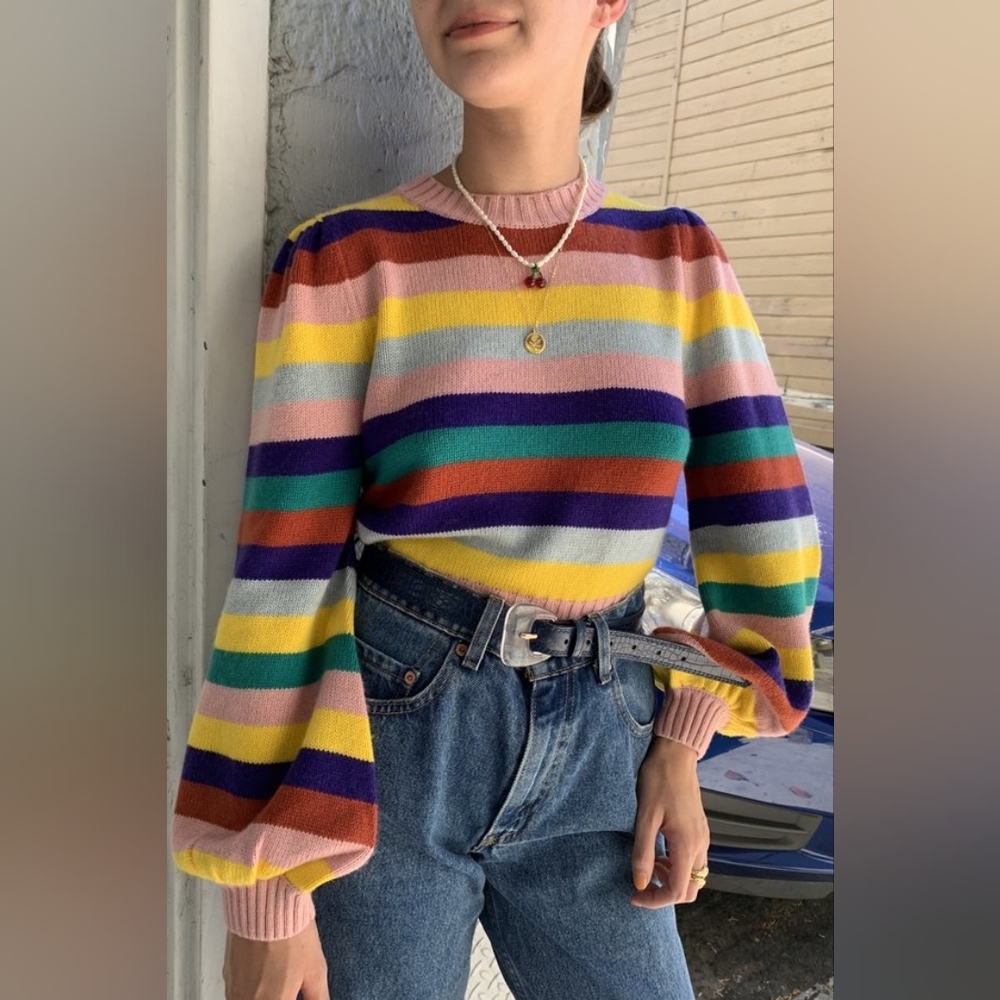 Rachel Antonoff Anthropologie Bridget Puff Sleeve Stripe Sweater size medium